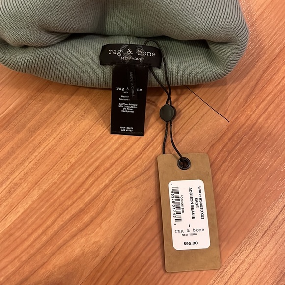 New Rag & Bone Addison cotton beanie. Colour is sage (green-blue). - Picture 6 of 8